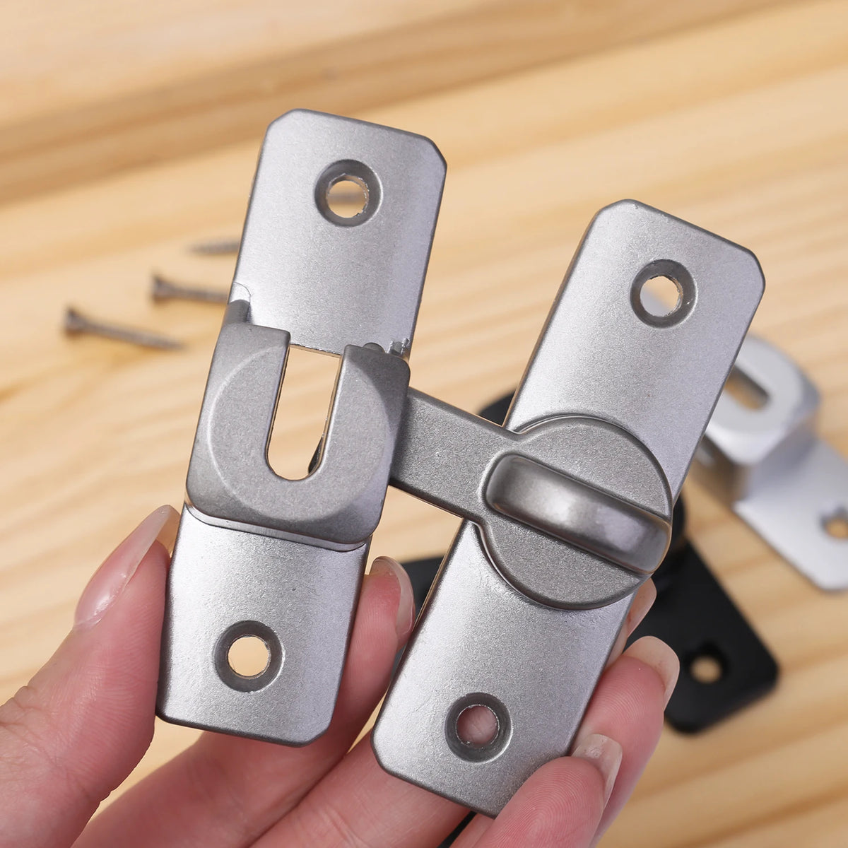 2/4 Sets Silver/Gray 90 Degree Window Drawers Cabinet Locks Stainless Steel Hook Latch Barn Door Latch Bolt Hooks Sliding Gate Buckles Hardware Home Indoor Outdoor Garden Street Door Security Supplies