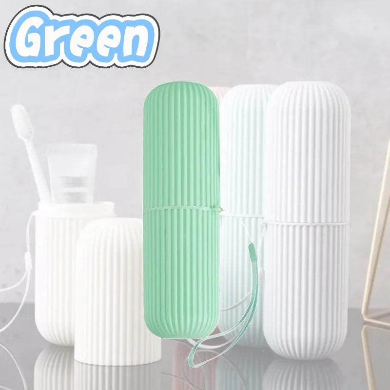 NEW Arrivals 4 PCS Set 4 Colors Travel Hotels Toothbrush Storage Box Vertical Stripe Portable Mouthwash Cup Brushing Cup Box Toothpaste Storage Cartridge Personal Care Supplies