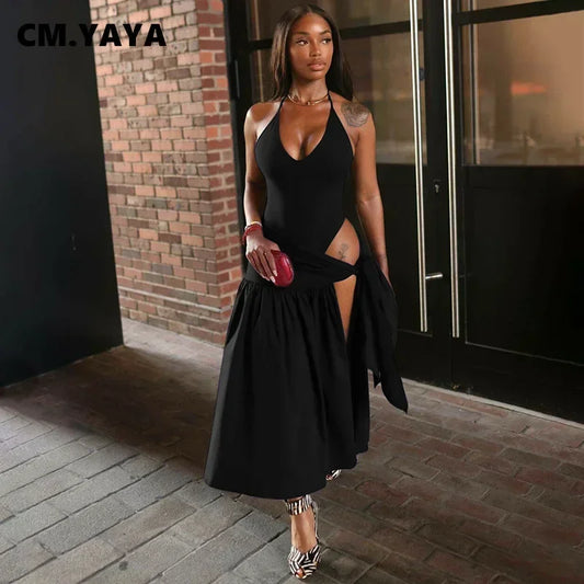 NEW Arrivals 2PCS Set UK Size Black/Light Green/White/Navy Blue Colors Sexy Elegant Women's Set Sleeveless Strap Bodysuit +Long Skirts Suit Spring Summer Autumn Tracksuit Tie Up Outfits
