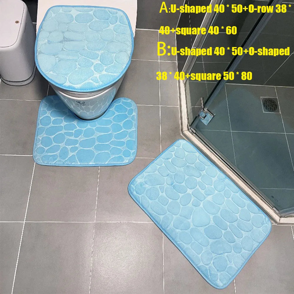 NEW Arrivals 3PCS Set 12 Colors Quick Drying Slip Water Absorption Anti Bathroom Mat Thickened Bathroom Toilet Carpet Machine Washable Fabric Bathroom Accessories