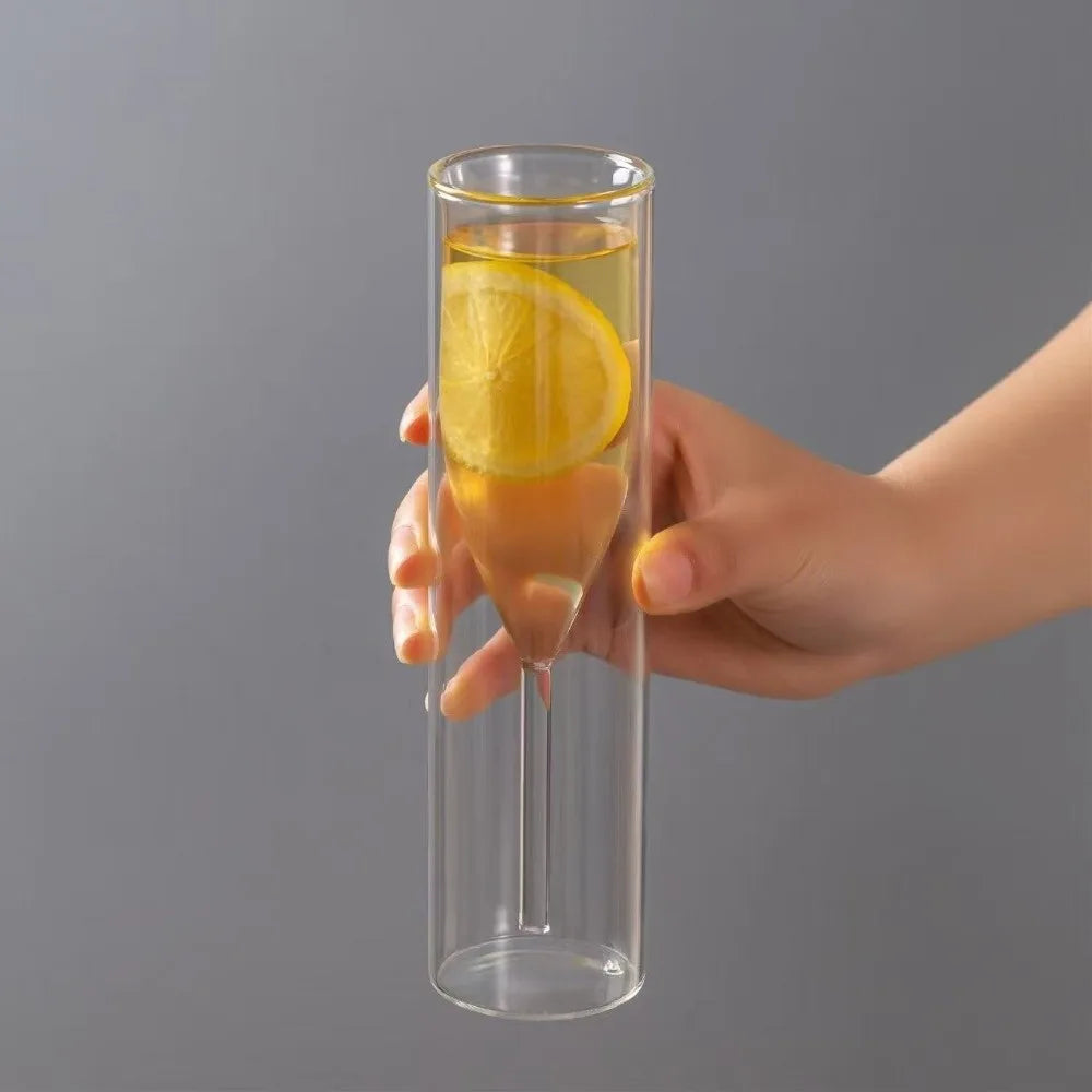 Double Wall Champagne Glasses Wine Dispenser Shatter-Resistant 120ml Glass Drink Cup Heat Insulation Transparent Wine Glass Home Bar Glassware Pubs Night Club Barware Accessories