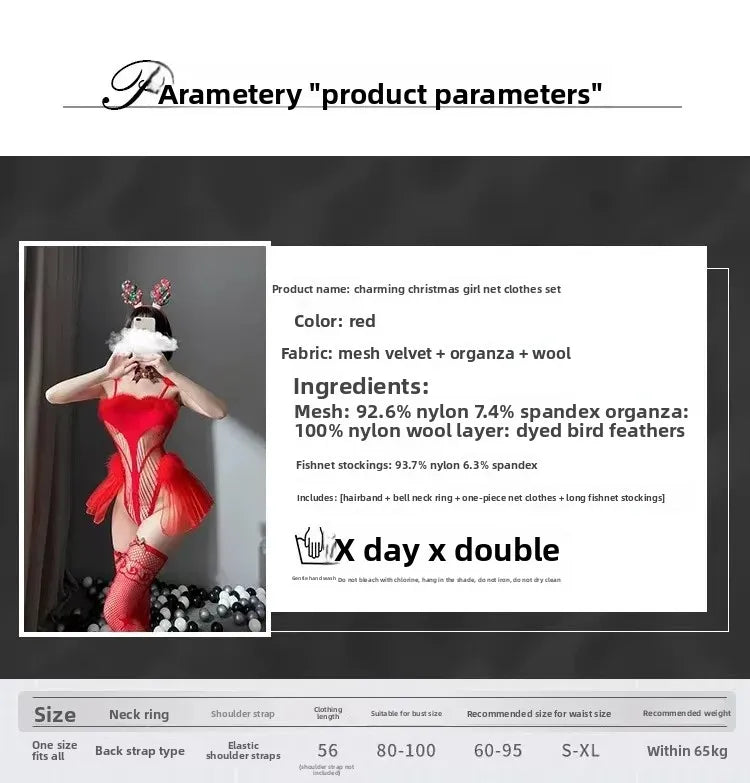 NEW Arrivals Sexy Santa's Elf Plush Onesie Temptation Christmas Deer Velvet Sexy Net Suit Underwear Role Play Cosplay Uniform Set