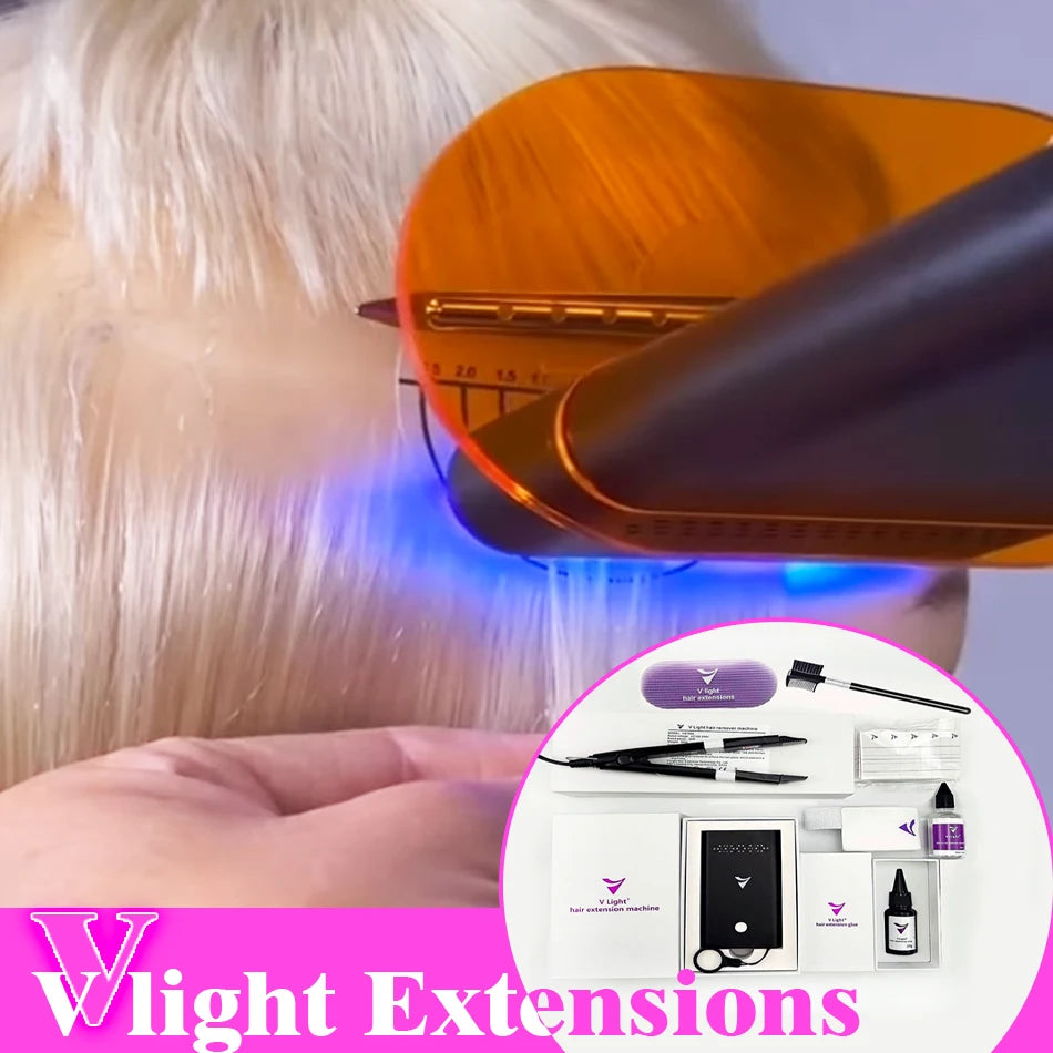 NEW V-Light Technology Professional Hair Extension Machine Full Set Black Hair Extension Tools Kit Set  for Human Hair Extension with V light Hair Glue Women Hair Care Supplies