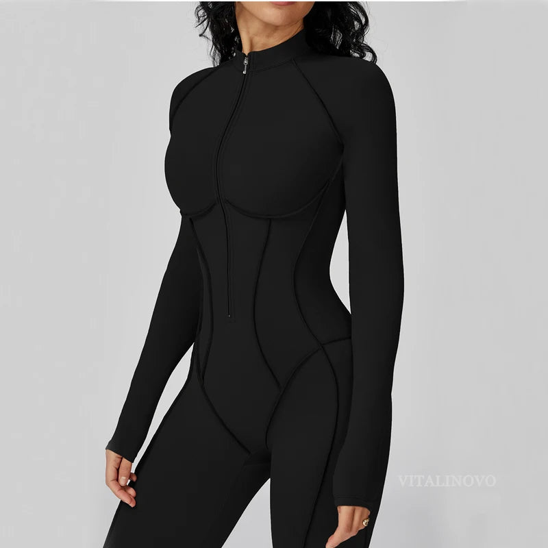 5 Colors Women's Running Onesie Athletic Romper Pants Long Sleeve Zip Up Hiking Outfits One Piece Workout Bodycon Jumpsuits emale Sports Apparel Supplies