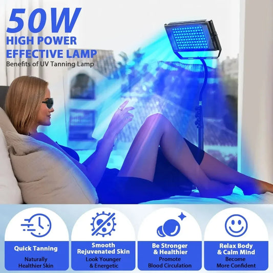Ultraviolet Tanning Lamp 50W Tripod Solarium Lamp 460nm&480nm for Tanning Full Body 48 PCS Blue Light Lamp Wavelength Skin Care Supplies
