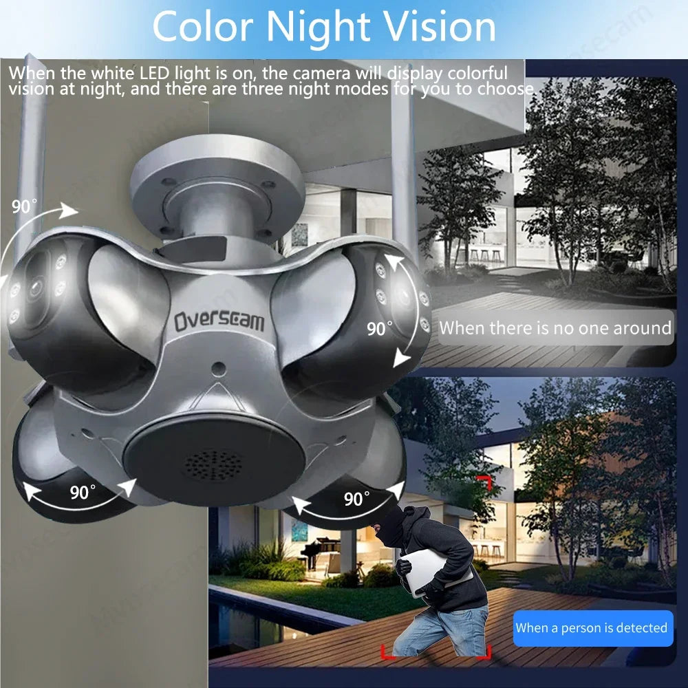 NEW Arrivals AI Functions 4Lens 4 Screen Wi-Fi Camera 20MP Outdoor Waterproof Security Camera Human Detection Night Vision CCTV Two-Ways Voice Intercom IP Camera Home Office Factory Security