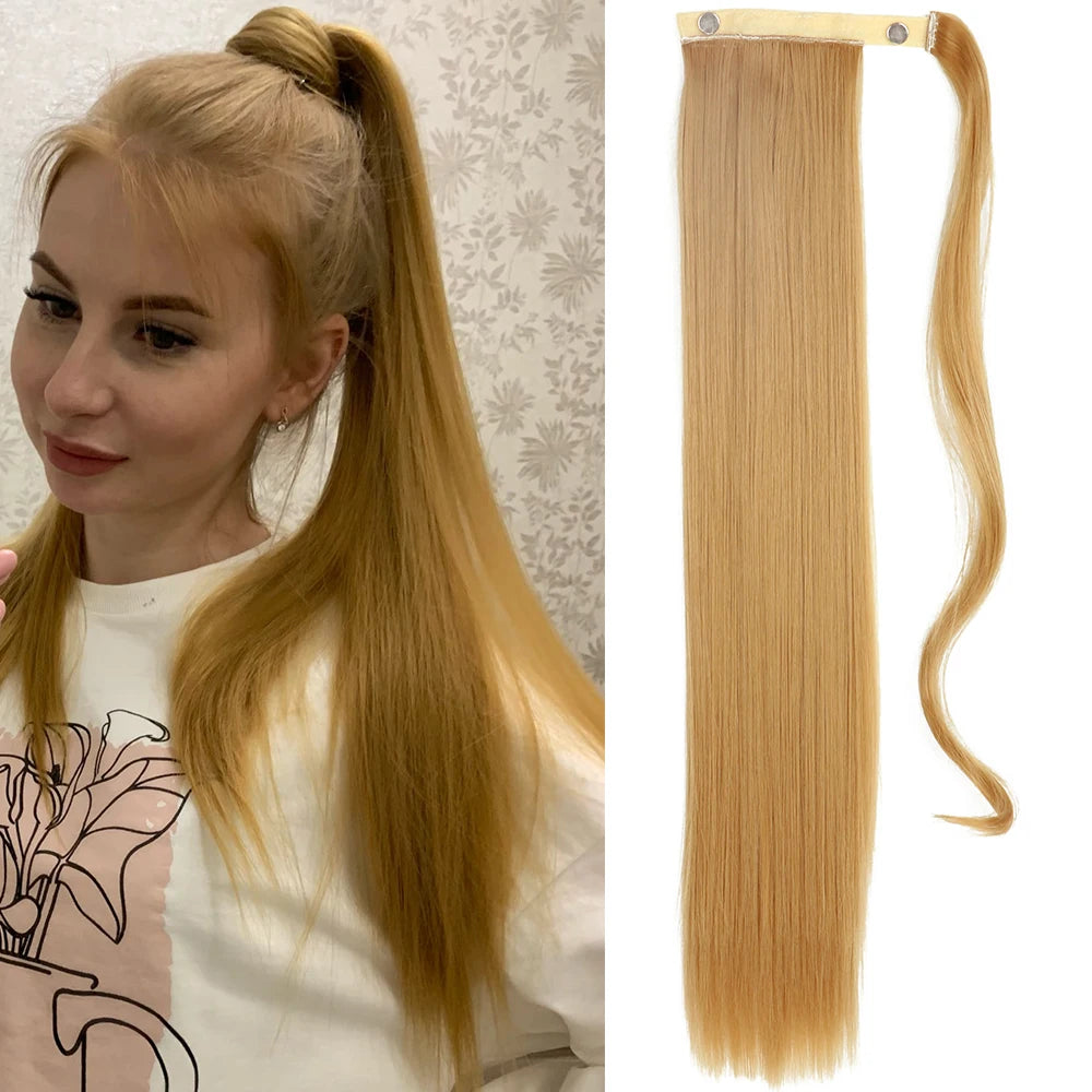 NEW  Synthetic Long Straight Wrap Around Clip In Ponytail Hair Extension Can Be Permed Heat Resistant Pony Tail Fake Hair