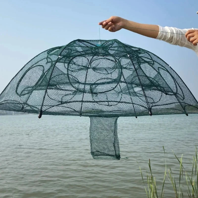 10-20 Holes Automatic Fishing Trap Net Umbrella-Shape Capable of Catching Fish Shrimps Crabs Foldable Cages Set Simple Happy Fishing Gear Sea Lakes River Fishing Accessories
