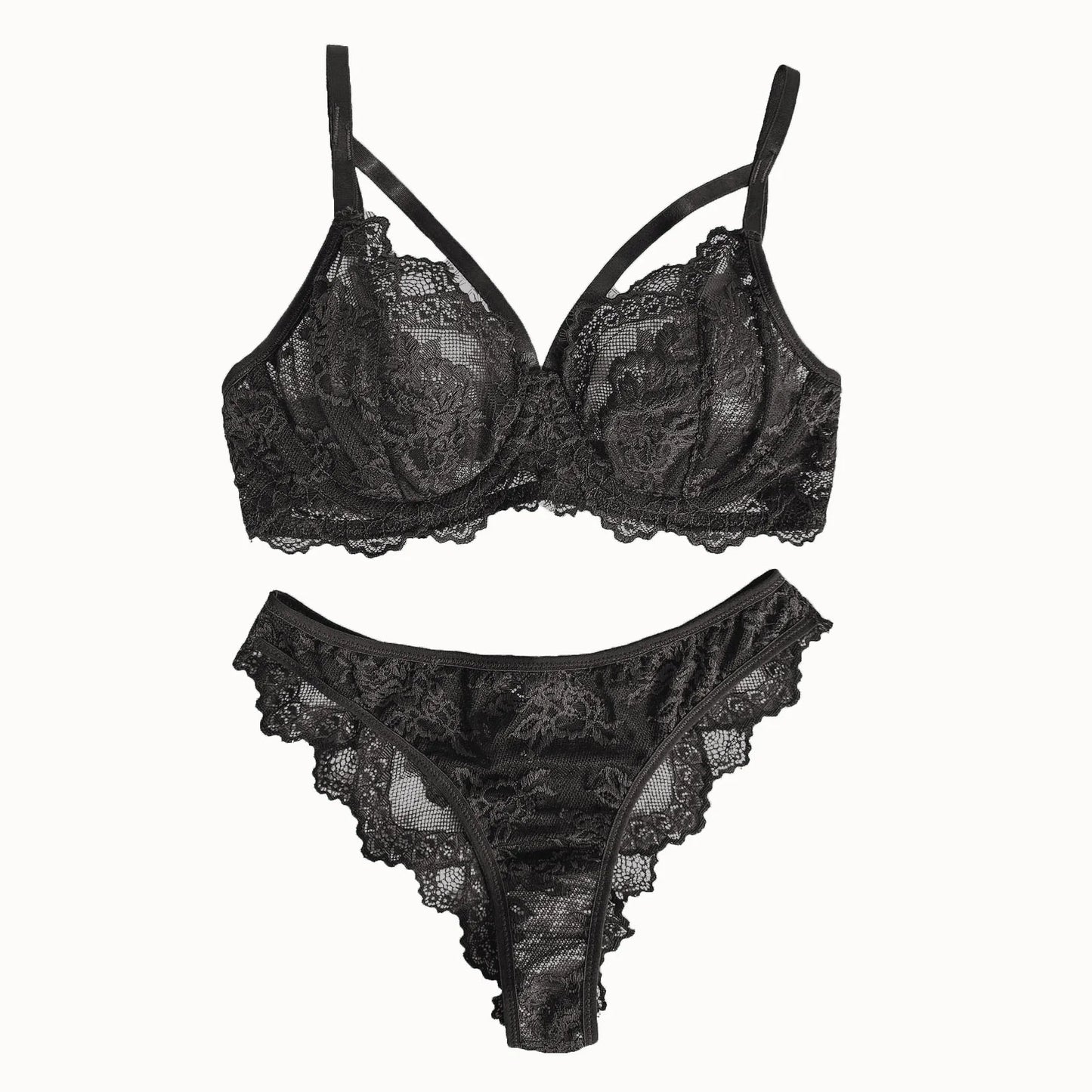 Women's Lingerie & Underwear， Eyelash Sexy Fancy Lace Strapping Underwire Bra &  Brazilian Panties ，Victoria Style