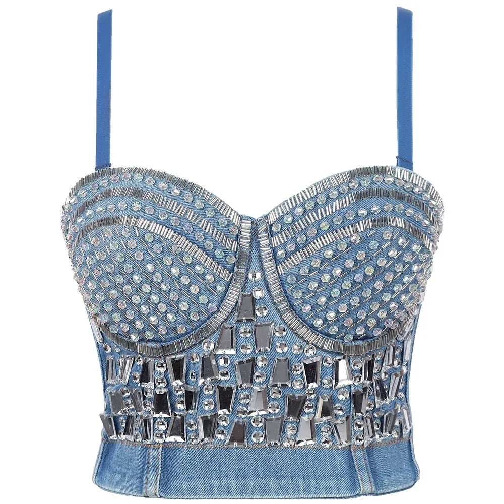 Sexy Bras for Women Night Club Party Cropped Tops Bra Stage Performance Sparkling Rhinestone Underwear Bralette Lingerie Clothes