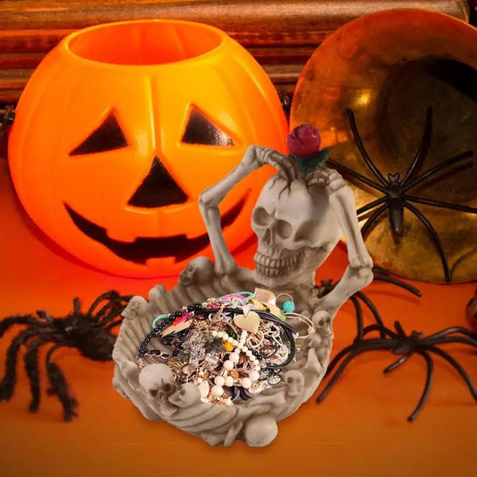 Halloween Candy Fruit Trick or Treat Bowl Realistic Skull Fruit Tray Haunted Party Props Skeleton Bowl For Trick Or Treating Halloween Party Decoration