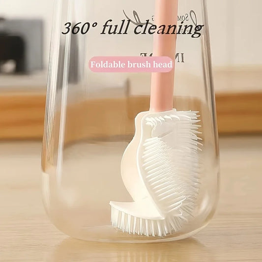 NEW Foldable 360 Degree Comprehensive Cleaning Silicone Brush with Long Handle Design, Reusable for Bottles and Cups Kitchen Household Supplies