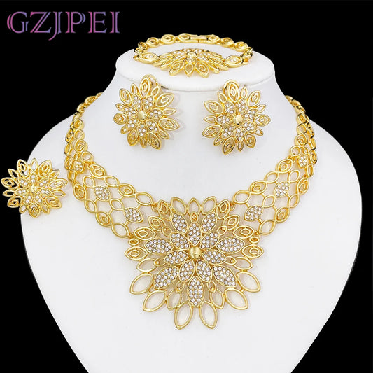 Luxury Jewelry 5 PCS Set For Women High Quality 18K Gold Plated Dubai Jewelry Necklace Earrings Ring Bracelet Trending Evening Wedding Party Business Dinner Luxury Jewelry Sets