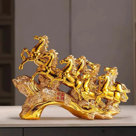 Home Decor Gold Eight Horses To Attract Wealth Ornament Living Room Decoration Ceramics Crafts Office Desktop Decoration