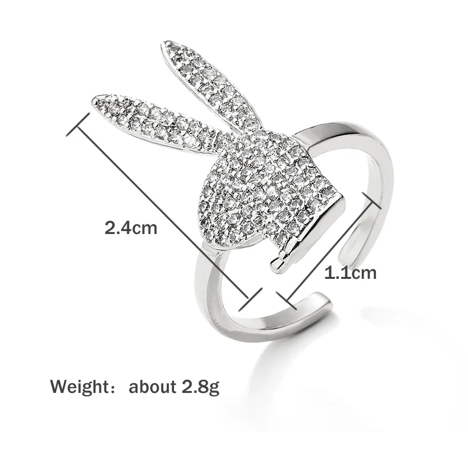 NEW!!!! Playboy Bunny  Luxury Cute Rabbit Open Rings for Women Fashion White Gold Color Party Jewelry Fashion Supplies