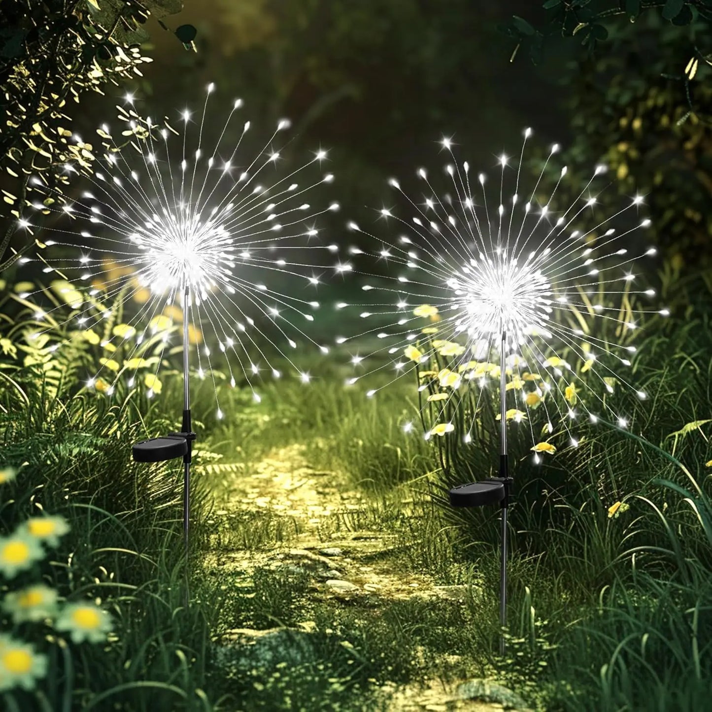 2 PCS Set 420 LEDS Solar Lights for Outdoor Garden Dandelion Lighting Stake Solar Firework Light for Christmas Halloween Lawn Decor