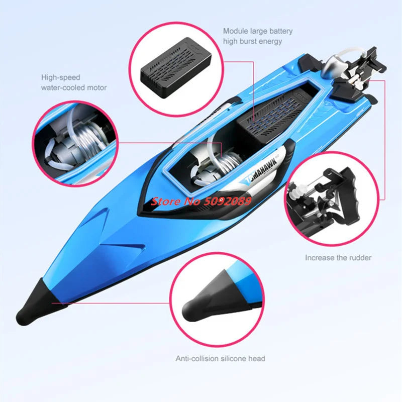 NEW Set 70KM/H High Speed 50CM Big 200M with Remote Control + 3 Batteries Ship Boat Rowing Waterproof Capsize Reset RC Racing Boat Speedboat Add Carry Bag Adults Kids Water Sports Supplies