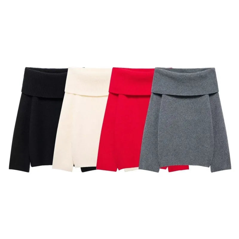 NEW Arrivals Retro Women's Elegant Slash Sweater Pullover Women's Chic Loose Knitted Casual Clothes Ladies Girls Casual Apparel Accessories Clothing Supplies