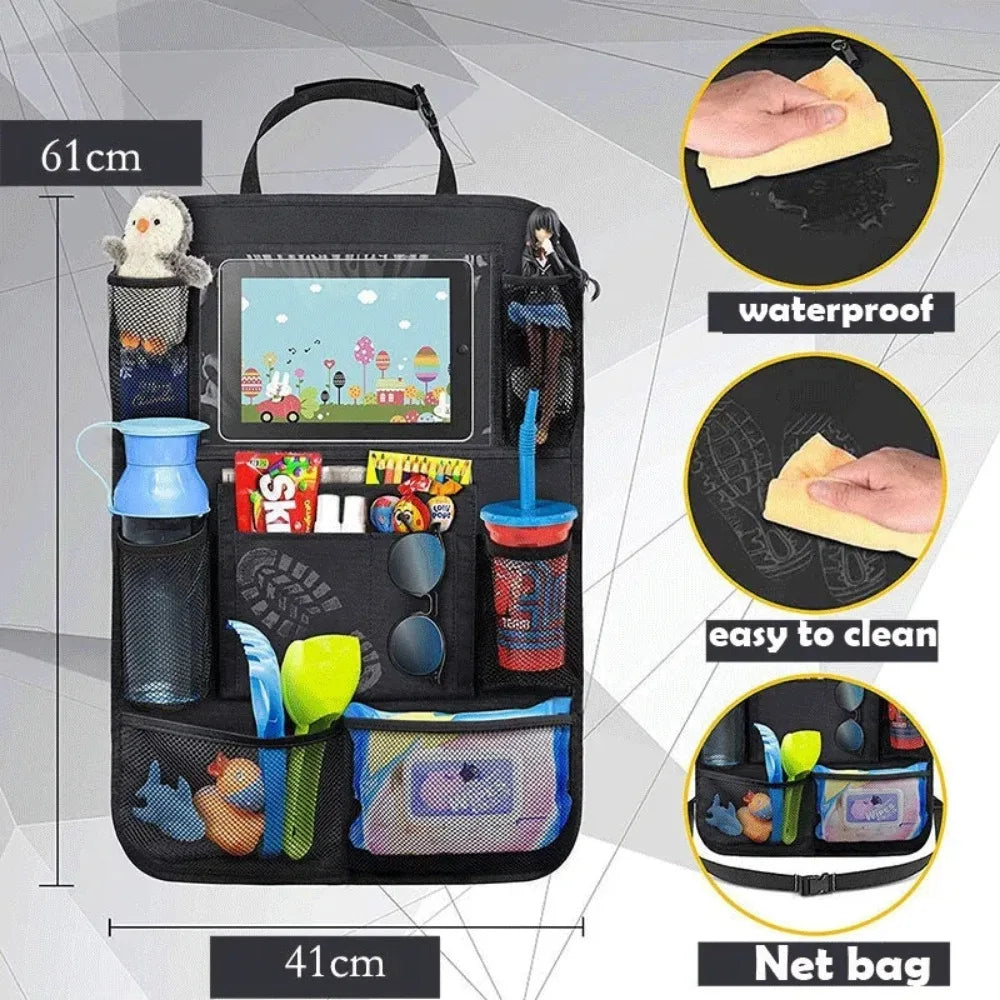 Car Seat Back Organizer 9 Storage Pockets with Touch Screen Tablet Holder Protector for Kids Children Car Accessories