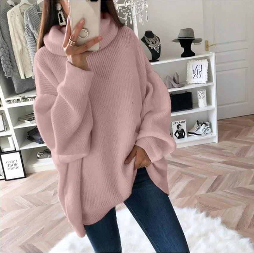NEW Arrivals UK Size 4 Colors Autumn And Winter Turtleneck Sweater Oversized Women Warm Knitted Pullovers Female Casual Loose Long Sleeve Tops Jumper