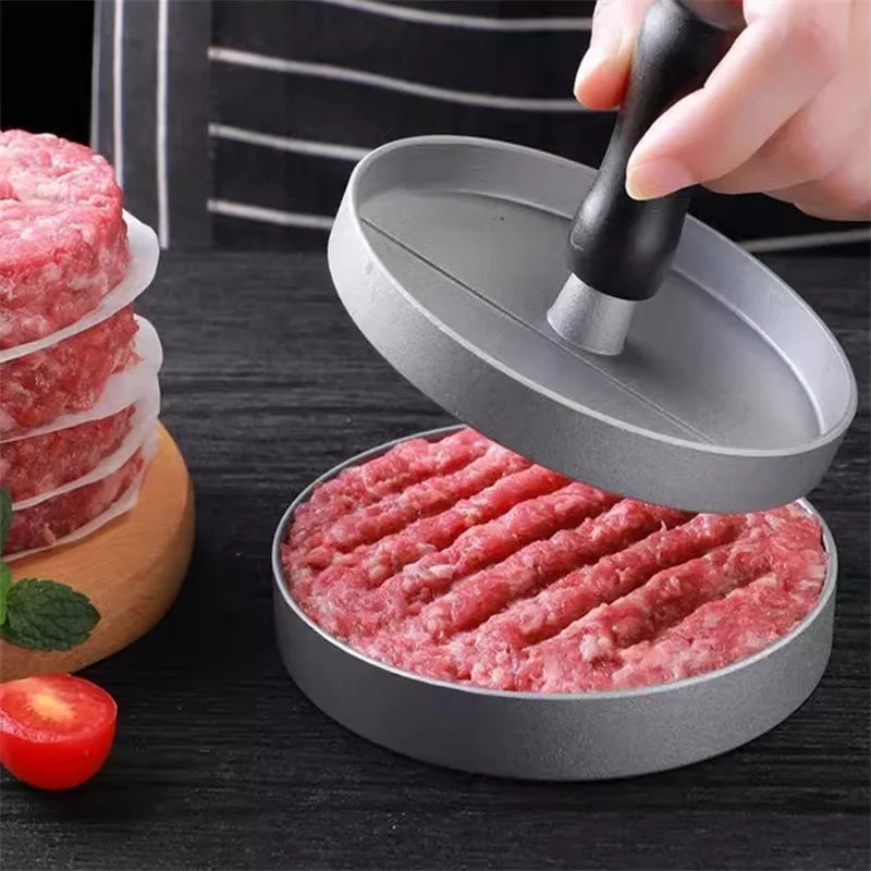 NEW Arrivals Stainless Steel Hamburger Patty Press Machine with Wooden Handle Non-Stick Patty Mold for Perfect Burgers Includes 100 Pcs Meat Pat Cooking Tools