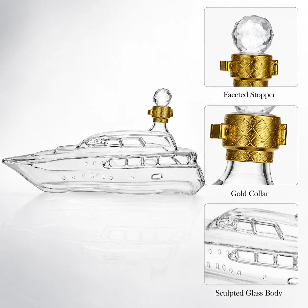 1000ml Luxury Yacht  Whiskey Crystal Decanter, High Borosilicate Glass Liquor Bottle with Crystal Stopper, Novelty Bourbon Scotch Decanter Home Hotels Bars Pubs Restaurants Barware Supplies