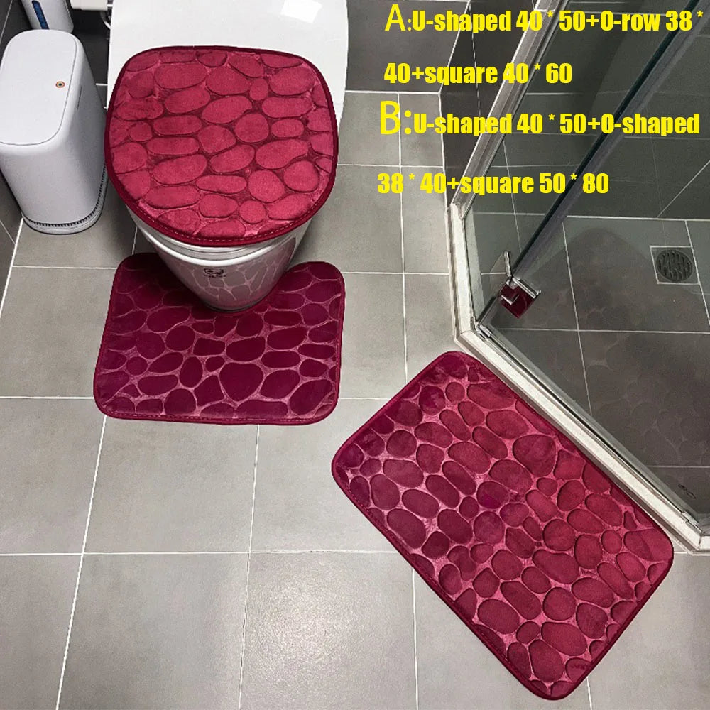 NEW Arrivals 3PCS Set 12 Colors Quick Drying Slip Water Absorption Anti Bathroom Mat Thickened Bathroom Toilet Carpet Machine Washable Fabric Bathroom Accessories
