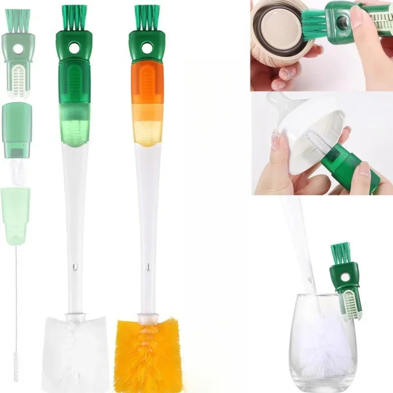Water Bottle Cleaner Brush Silicone Detachable Scrubber Long Handle Narrow Milk Kettle Wineglass 5 In 1 Cleaner Kitchen Tool