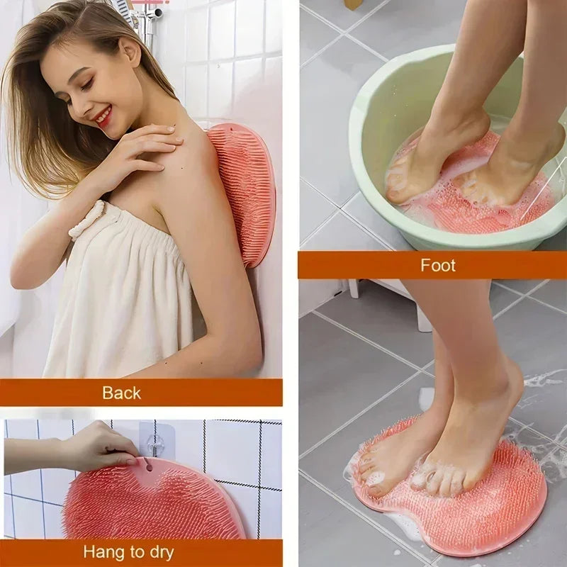 NEW Arrivals 5 Colors Back-Foot Wash Mat Silicone Sponge Body Brush in The Shower Reusable Wall Mounted Back Silicone Bath Foot Massage Pad Shower Home Supplies Bathroom Accessories