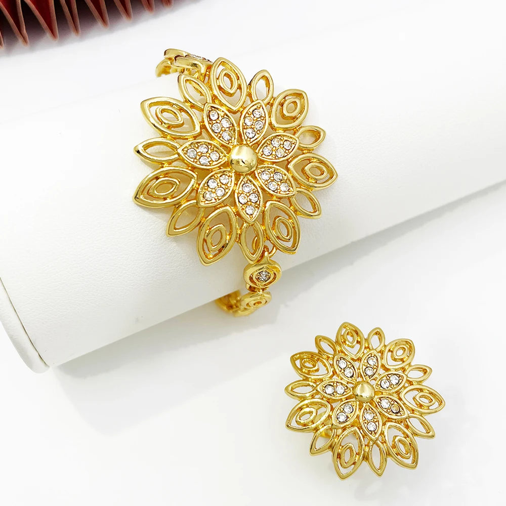 Luxury Jewelry 5 PCS Set For Women High Quality 18K Gold Plated Dubai Jewelry Necklace Earrings Ring Bracelet Trending Evening Wedding Party Business Dinner Luxury Jewelry Sets