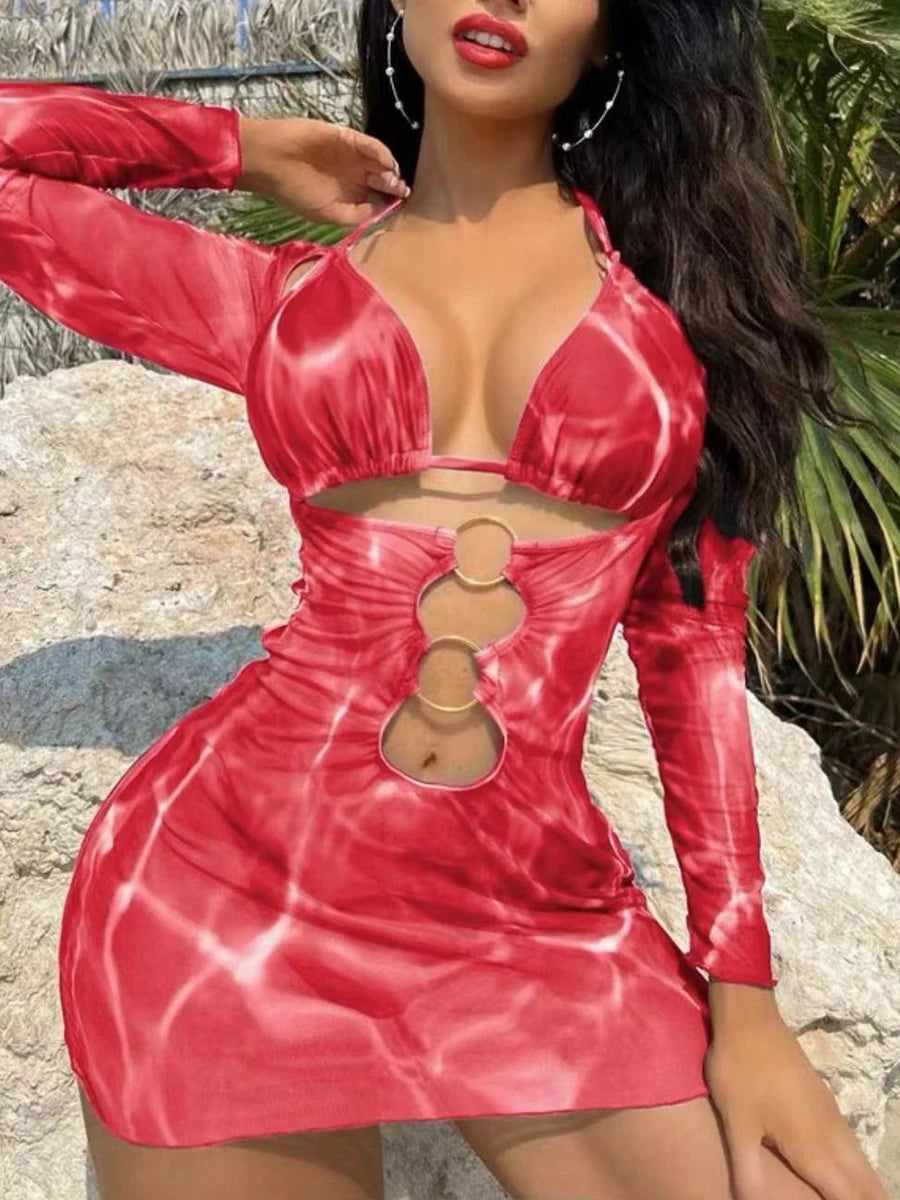 NEW Arrivals 3PCS Set 5 Colors Women Sexy Bikini Set 2025 & Drawstring Ring Link Beach Skirt Women Swimsuit Sexy Swimwear Female Bathers Bathing Swimming Girls Ladies Sexy Beach Wear Suit