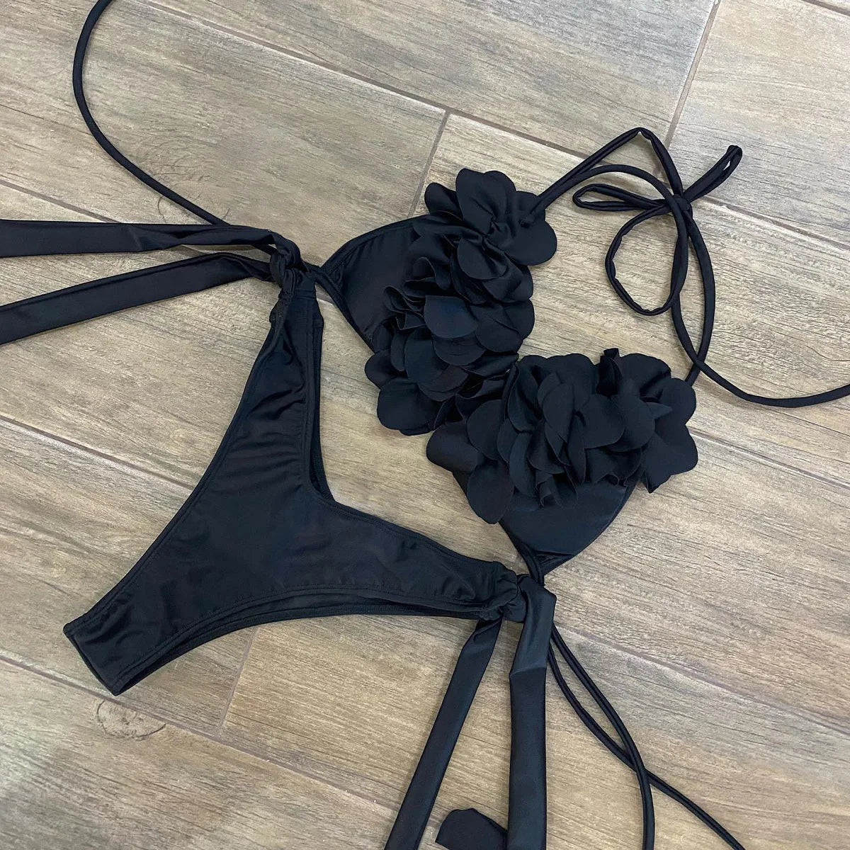 NEW Summer Sexy Petal Push Up Backless Bikini Set Women Fashion Flower Ruffles Bikini Lady Solid Beachwear Bathing Suit Girls Ladies Beach Wear