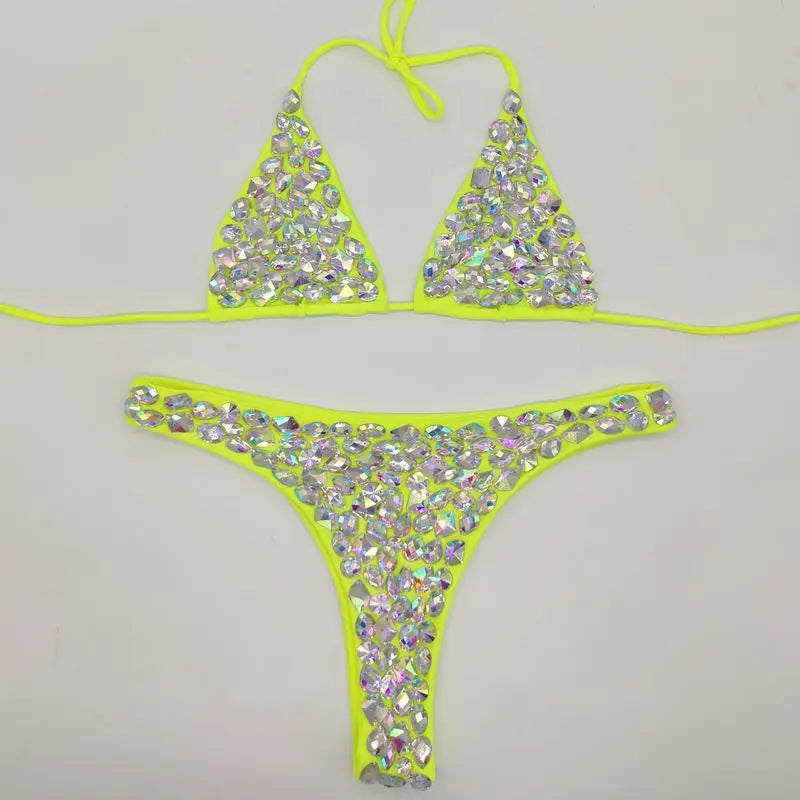 NEW Arrivals Luxury Shiny Diamond Bikini Set Summer Beach Push Up Halter Swimsuit Female Crystal Swimwear Women Brazilian Bikini Ladies Sexy Beach Wear