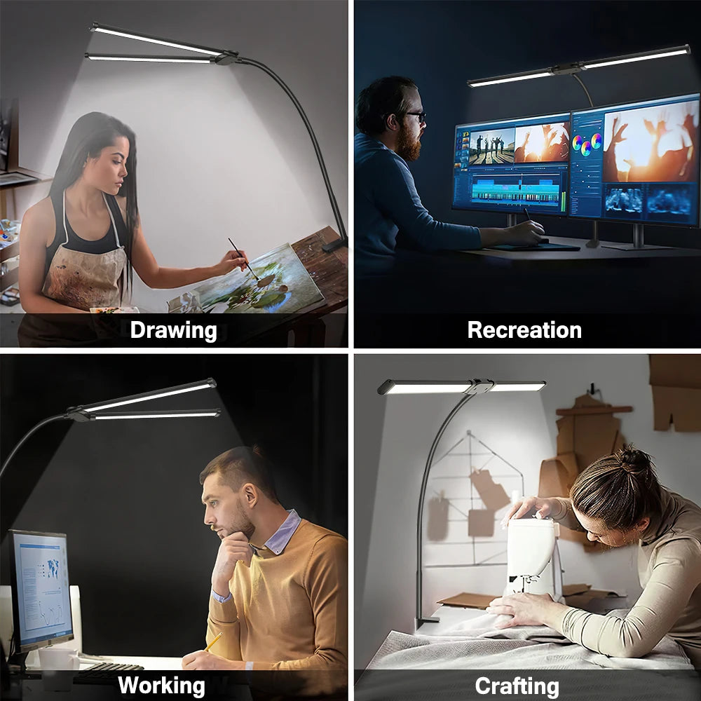 LED Desk Lamp with Clamp Swing Arm Desk Lamps Eye-Caring Dimmable Desk Light with 3 Color Modes and 10 Dimmable LED Table Lights