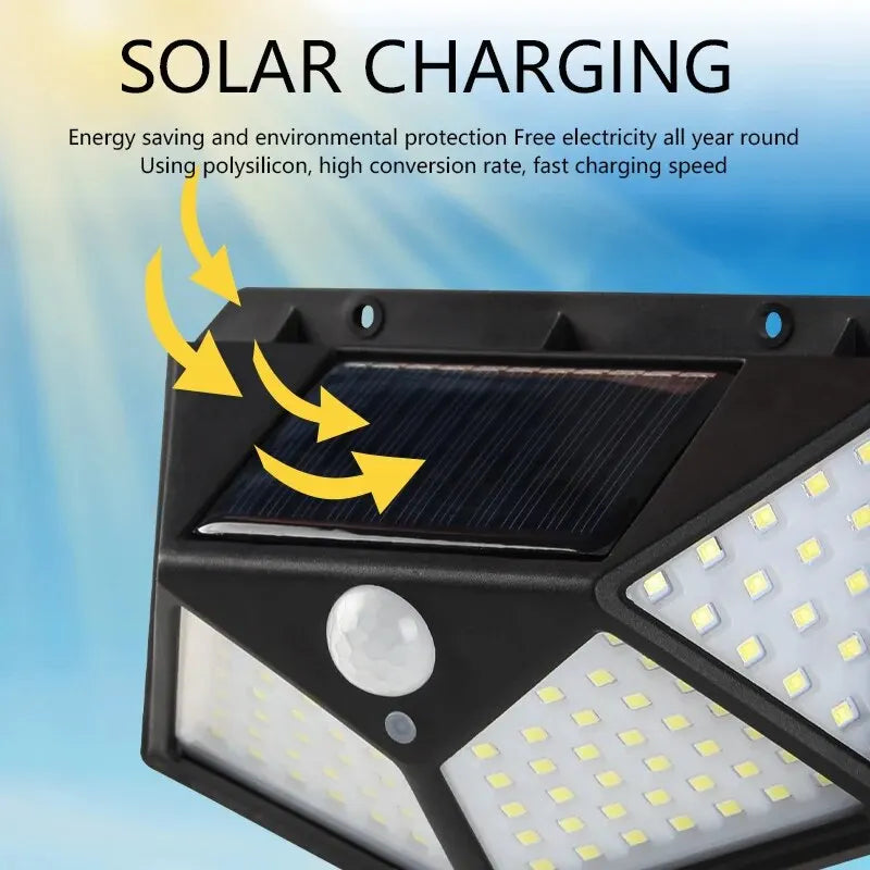100 LED Solar Wall Lamp Outdoor Lamp Waterproof Motion Sensor Solar Powered Sunlight Street Lamp Garden Railing Decorative Lamp