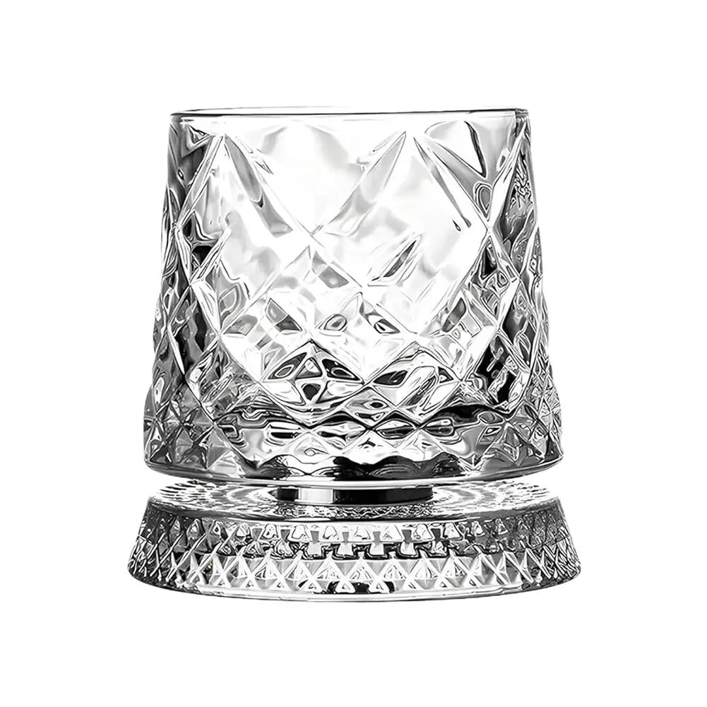 NEW 280ml Crystal Luxury Elegant Liquor Cup Rotating Whiskey Porcelain Glass Crystal Bottom Diamond Ice Flower Bubble Pattern Spinner Home Barware Glass Cup