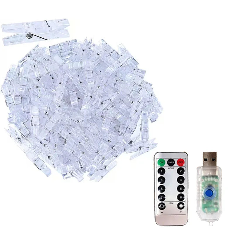 LED String Lights 2M/5M/10M Photo Clip Fairy Lights Outdoor USB Battery Operated Christmas Tree Garland Decoration Wedding Decor