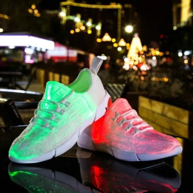 3 Colors Spring Girls Boys Rave Festival Dance Party Night Clubwear Luminous Glowing Sneakers Men Women's LED Light Shoes Flashing Adults USB Recharge Fiber Optic Shoes