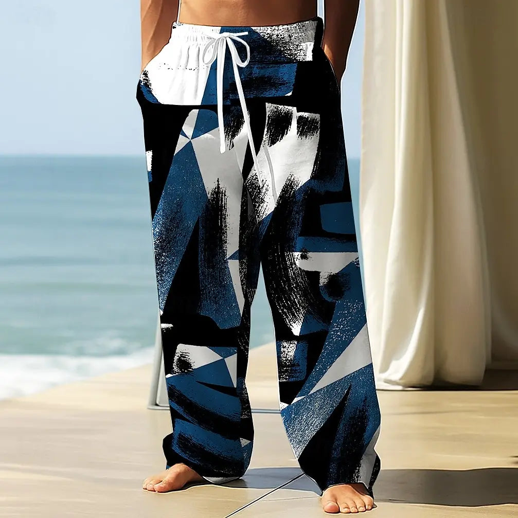 For Curvy Big Men S-5XL Plus Size Fashion Men's Geometric Trousers Baggy Pants Casual Pants Mid Waist Elastic Drawstring Waist Pants Streetwear ports Apparel Clothing Accessories