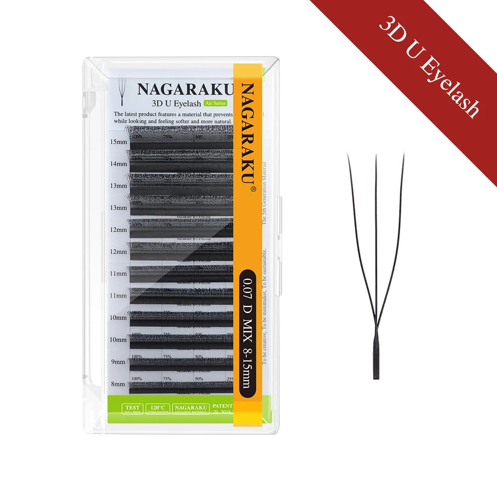 Japanese NAGARAKU U-Shaped 3D 4D 5D Full Set Lashes Extensions Natural Soft U Lashes Premium Mink Brazilian Cilios Mink False Eyelashes Women Girls Cosmetic Accessories
