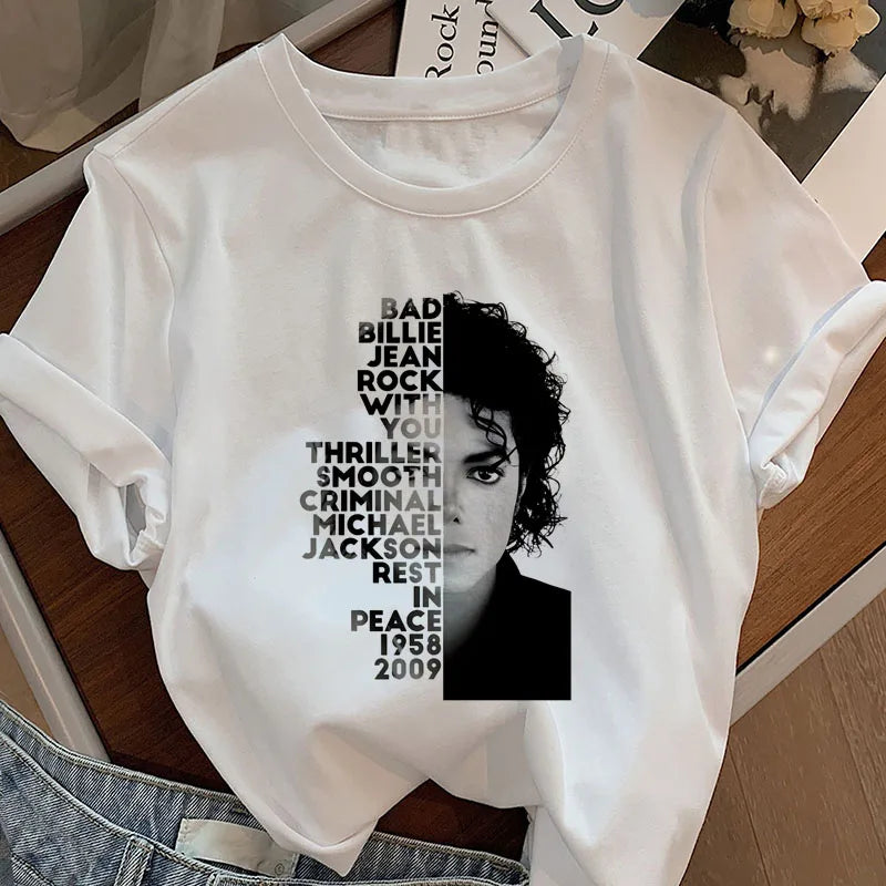 Michael Jackson King of Pop S-3XL Plus Size T Shirts Woman Short Sleeve King of Pop Era T-Shirt Casual Round Neck Printed T-Shirt Women Men Clothing