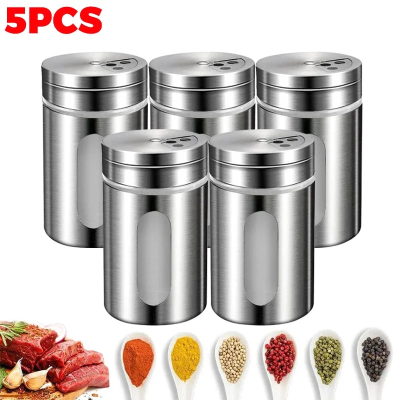 201 Stainless Steel Seasoning Jar Condiment Salt Sugar Shaker Pepper BBQ Camping Picnic Spice Storage Box Powder Bottle Container Toothpick Holder Kitchenware Accessories