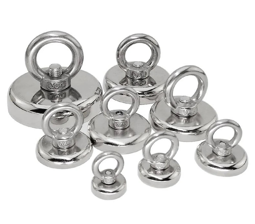 Super Strong Neodymium Fishing Magnets Heavy Duty Rare Earth Magnet with Countersunk Hole Eyebolt for Salvage Magnetic River Lakes Sea Boat Fishing Accessories.