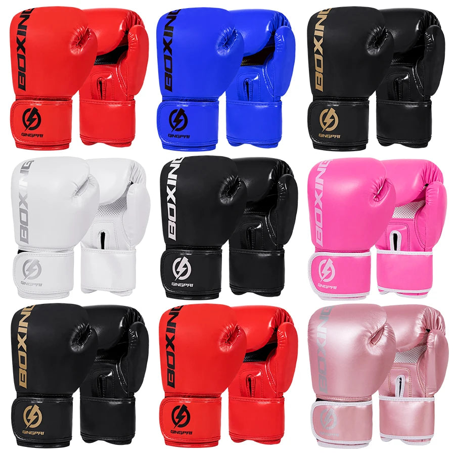 Kids/Adults Professional 4/6/8/10/12oz Boxing Gloves PU Leather Muay Thai MMA Profession Kickboxing Sandbag Women and Men Training Practice Exercise Gloves Equipment Sports Accessories