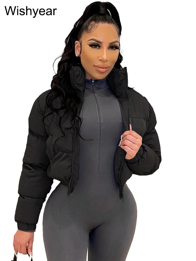 S-2XL UK Plus Size 3 Colors Winter Thick Warm Cotton Down Jacket Women Clothing Gray Zipper Short Puffer Parkas Coats Outwear Female  Crop Tops Streetwear