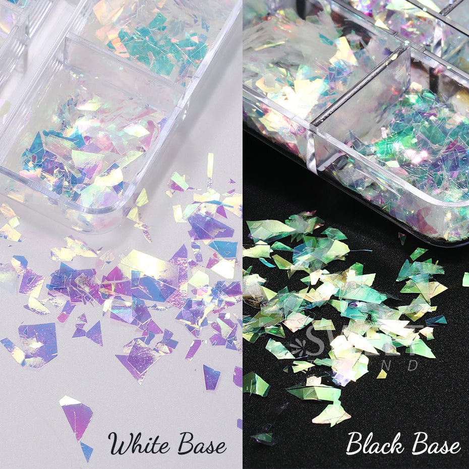 6 Grids AB Iridescent Nail Glitter Flakes Irregular Aurora Sparkle Sequin Crystal Glass Fairy Paillette DIY Manicure Decor Slice