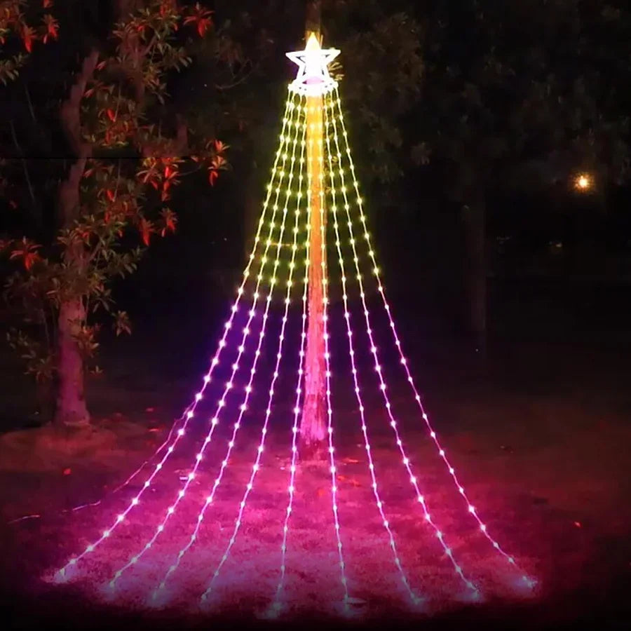 9X3M Smart App Control Christmas Waterfall Lights Outdoor with Remote 305 LED Christmas Tree Star Icicle Lights for Patio Decor
