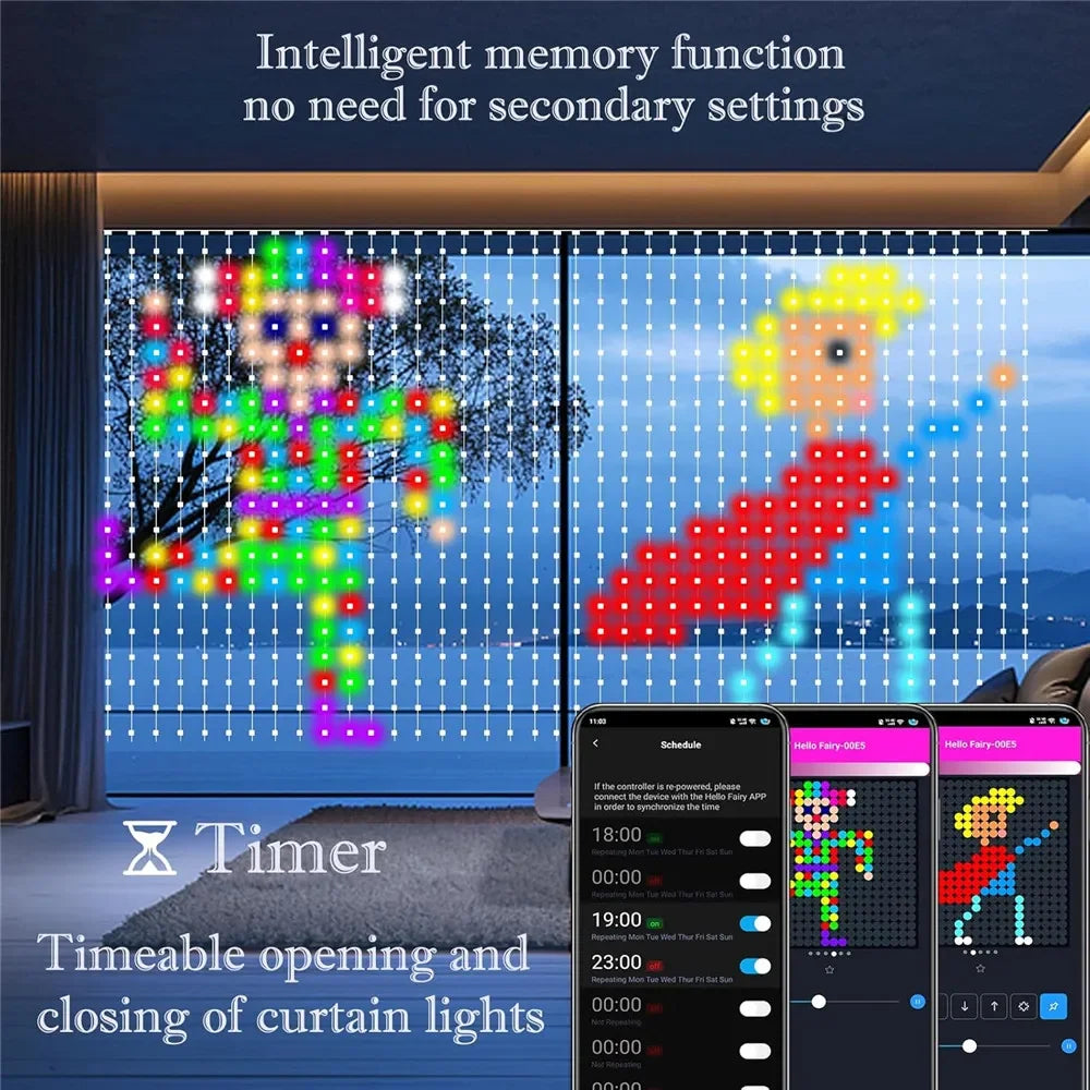 Ai Smart Window Curtain Lights 400LEDs Smart Curtain Lights DIY Text LED String RGB Waterproof Fairy Lights Music Sync Display for Window Bedroom Wedding Party Shops Night Clubs Decor