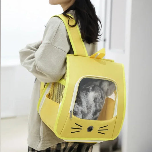 White/Blue/Yellow Color Outdoor Transport Travel Pet Cat Puppy Carrier Bag Cat Backpack Outdoor Breathable Portable Shoulders Bag for Cats Small Dogs Transport Carrier