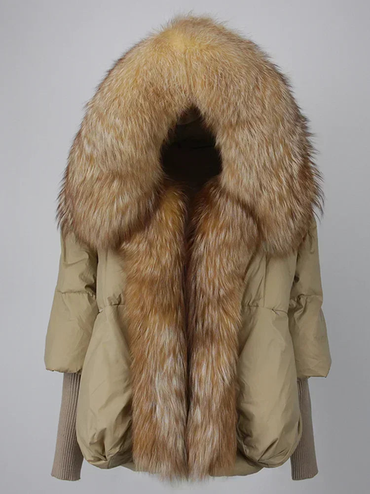 Winter Warm Snow Clothes Supplies Jacket Women Real Fox Fur Collar Hooded Natural Thick Warm Loose Oversize Duck Down Coat Streetwear Outerwear Female Girls Luxury Winter Fashion Clothing Products